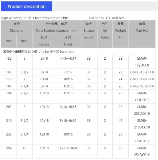 GM Series GM60 High Air Pressure DTH Hammer Bit